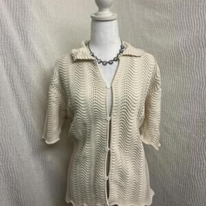 YITAI Hand Crochet Button Up Shirt Cotton Unisex Oversize Small Crocheted Square